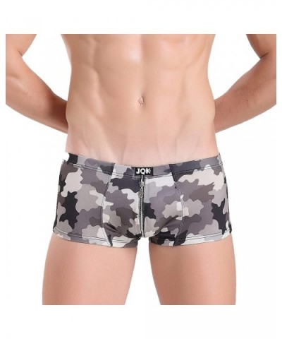 Men's Camouflage Boxer Briefs Double Zipper Design U Convex Underwear - Dark Grey - CF180CL935Z $14.94 Boxer Briefs