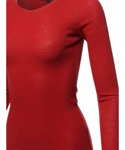 Women's Casual Solid Basic Crew Neck Long Sleeves Thermal Top - Aawtel0016 Scarlet Red - CS18Y38RK4K $15.58 Thermal Underwear