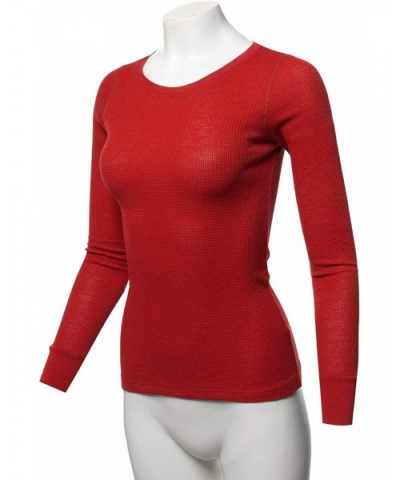 Women's Casual Solid Basic Crew Neck Long Sleeves Thermal Top - Aawtel0016 Scarlet Red - CS18Y38RK4K $15.58 Thermal Underwear