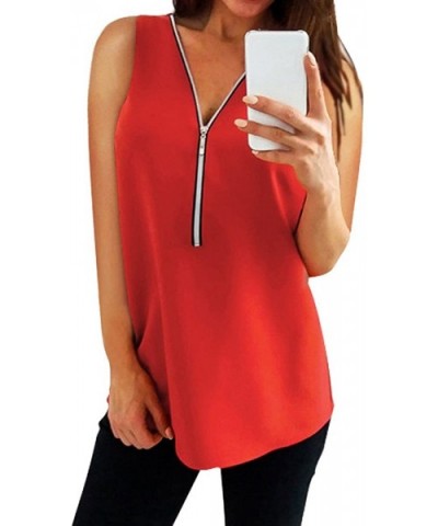 Women Blouse Womens Blouses Fall Tops T-Shirt Roll Up Flowy Shirt - Red - CG19620GC6G $11.89 Shapewear