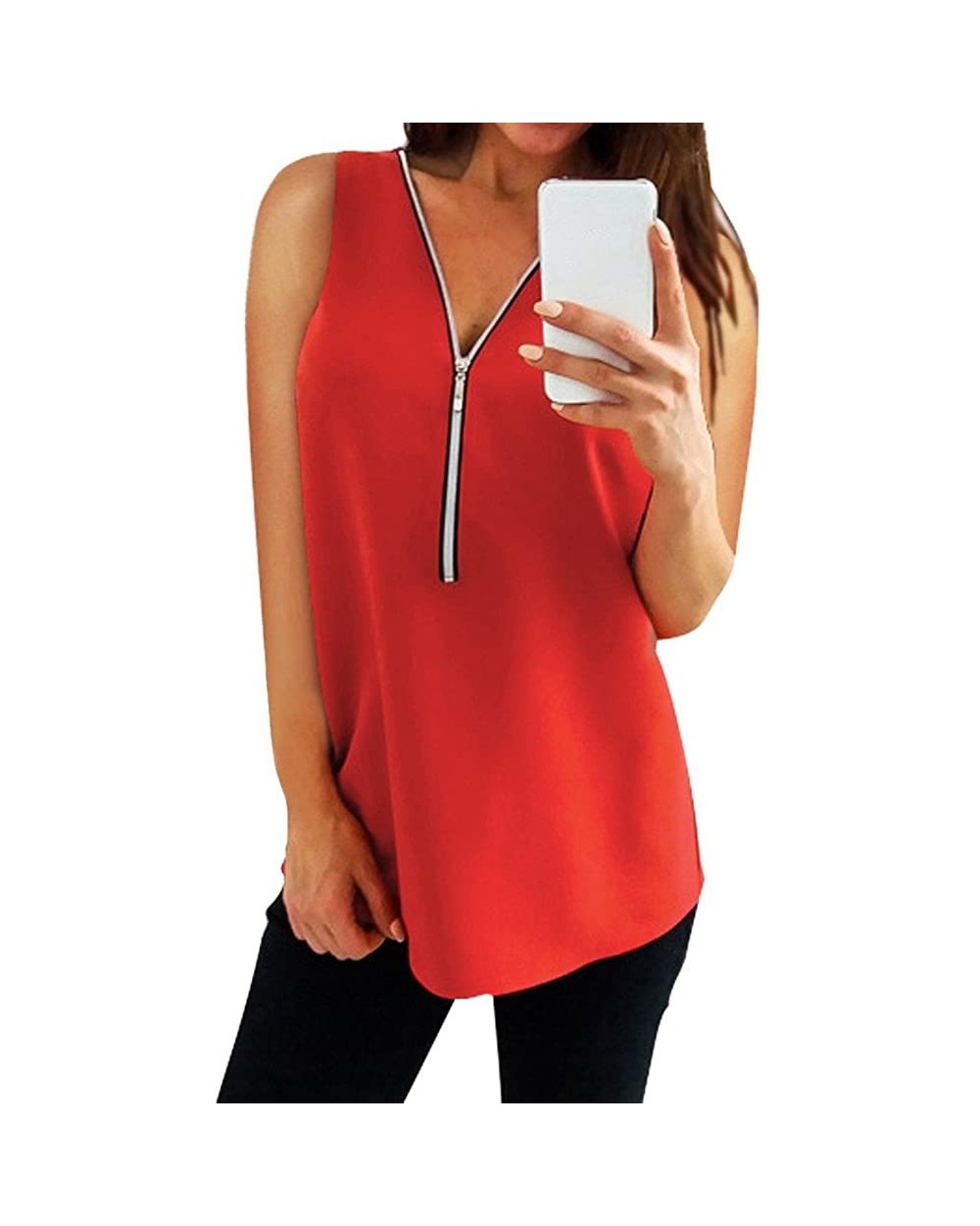 Women Blouse Womens Blouses Fall Tops T-Shirt Roll Up Flowy Shirt - Red - CG19620GC6G $11.89 Shapewear