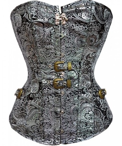 Women's Steampunk Classic Gothic Overbust Corset Tops Bustier Punk Rock Outfits Halloween Costume - Silver - CE187ARK8Z5 $45....