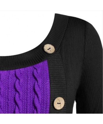 Autumn Winter Plus Size Asymmetric Sweater Women O-Neck Long Sleeve Solid Botton Pachwork Tops - Purple - CK192A6YNYU $35.31 ...