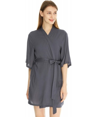 Women's Cotton Lightweight Robes Kimono Robe Knee Length Bathrobe Soft Sleepwear Standard Size in Dark Grey - CR1949LM4YO $15...