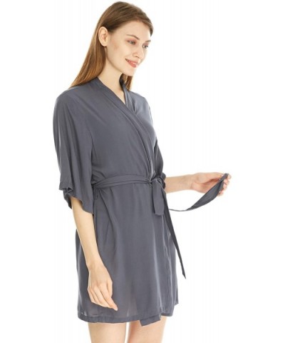 Women's Cotton Lightweight Robes Kimono Robe Knee Length Bathrobe Soft Sleepwear Standard Size in Dark Grey - CR1949LM4YO $15...