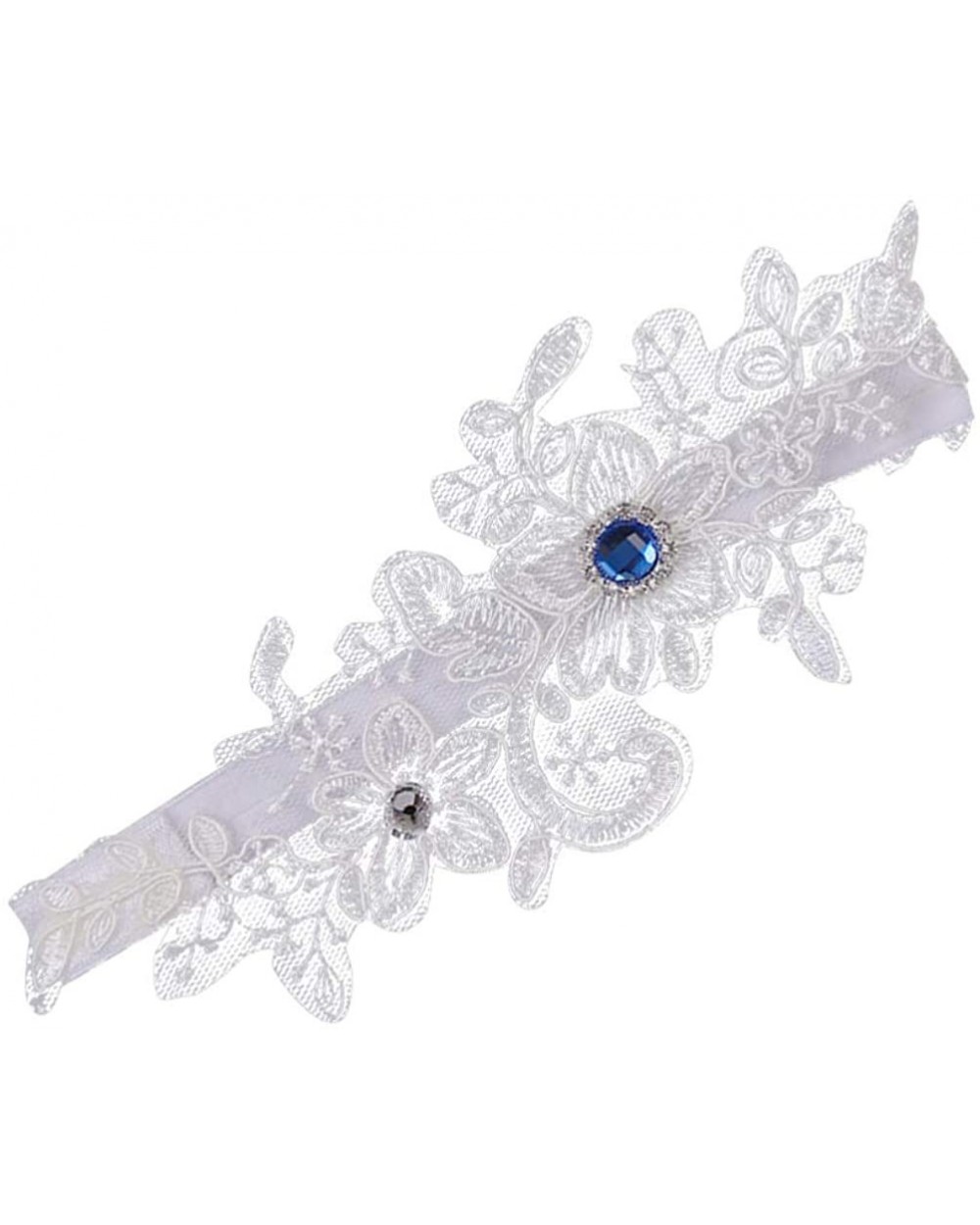 Lace Garter Wedding Floral Rhinestone for Bride Ornaments White - CM18XSIGAX3 $13.59 Garters & Garter Belts