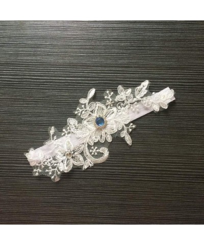 Lace Garter Wedding Floral Rhinestone for Bride Ornaments White - CM18XSIGAX3 $13.59 Garters & Garter Belts