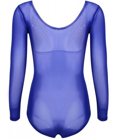 Women Sheer Mesh See Through High Cut Thong Bodysuit Belly Dance Leotard Shapewear - Royal Blue - CB18SL8GRAM $34.43 Shapewear