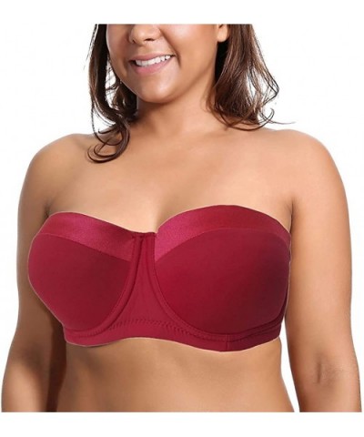 Women's Strapless Bra 34-46 C/D/DD/E 1/2 Cup Seamless Plus Size Balconette Bra H059 - Wine Red - CW189R5KO3R $29.80 Bras