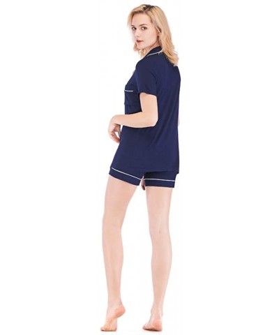 Pajamas Set for Women Short Sleeve Sleepwear Cotton Soft Homewear - Navy Blue - CI195ZXTTGG $37.61 Sets