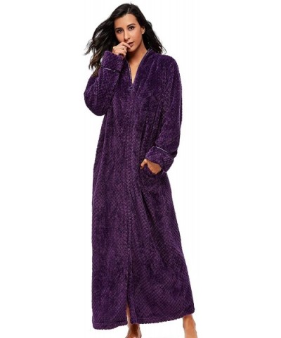 Women Lounge Nightwear Fleece Plush Bathrobes with Zipper Front - Purple - CH18D9D89XH $51.25 Robes