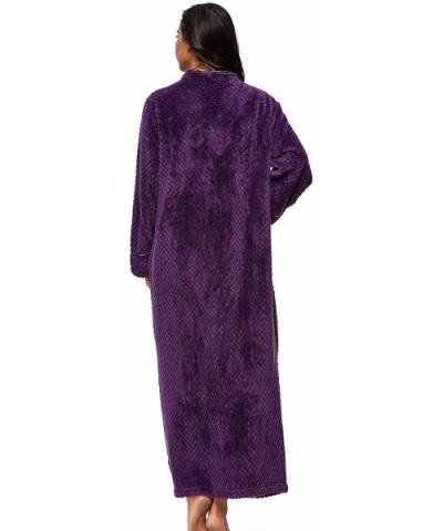 Women Lounge Nightwear Fleece Plush Bathrobes with Zipper Front - Purple - CH18D9D89XH $51.25 Robes