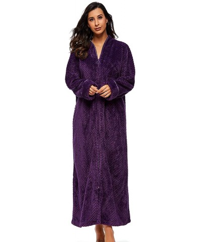 Women Lounge Nightwear Fleece Plush Bathrobes with Zipper Front - Purple - CH18D9D89XH $51.25 Robes