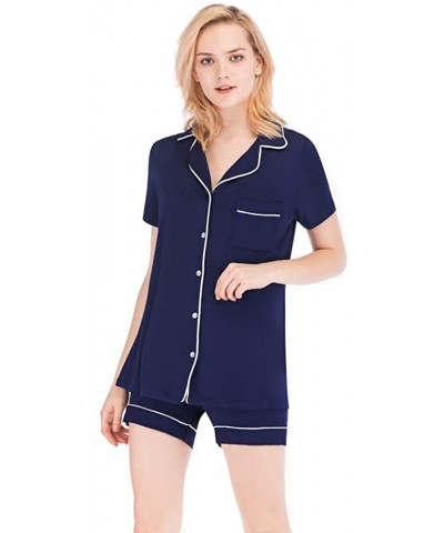 Pajamas Set for Women Short Sleeve Sleepwear Cotton Soft Homewear - Navy Blue - CI195ZXTTGG $37.61 Sets