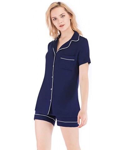 Pajamas Set for Women Short Sleeve Sleepwear Cotton Soft Homewear - Navy Blue - CI195ZXTTGG $37.61 Sets