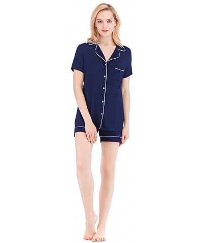 Pajamas Set for Women Short Sleeve Sleepwear Cotton Soft Homewear - Navy Blue - CI195ZXTTGG $37.61 Sets