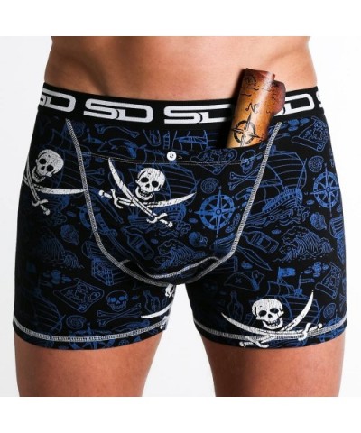 Men's Stash Boxer Brief Shorts - Pickpocket Proof Travel Secret Pocket Underwear - Pirate - C31882SNYY6 $36.40 Boxer Briefs