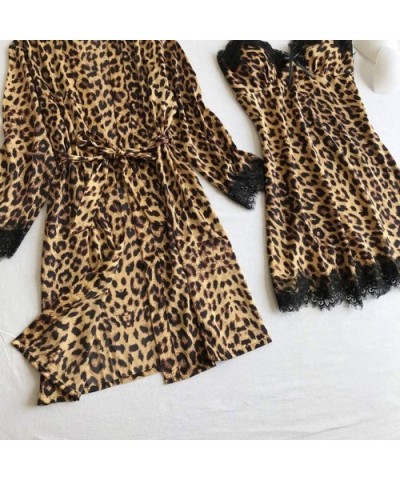 Satin Silk Pajamas Cardigan Nightdress Bathrobe Ladies Robes Underwear Sleepwear - Brown - CH195U3DHNY $26.71 Sets