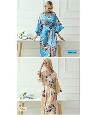 Floral Pattern Kimono Long Bathrobe for Women - Lake Blue - CM18TZ85WQQ $18.70 Robes