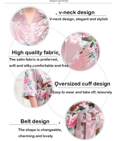 Floral Pattern Kimono Long Bathrobe for Women - Lake Blue - CM18TZ85WQQ $18.70 Robes