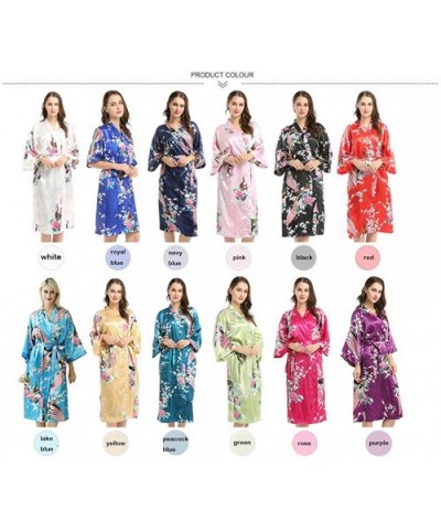 Floral Pattern Kimono Long Bathrobe for Women - Lake Blue - CM18TZ85WQQ $18.70 Robes