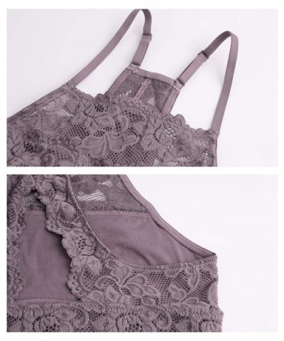 High-Neck Lace Bralette for Women Racerback Floral Crop Top Vest Bra - Grey Brown - CV198KI73AE $23.44 Bras