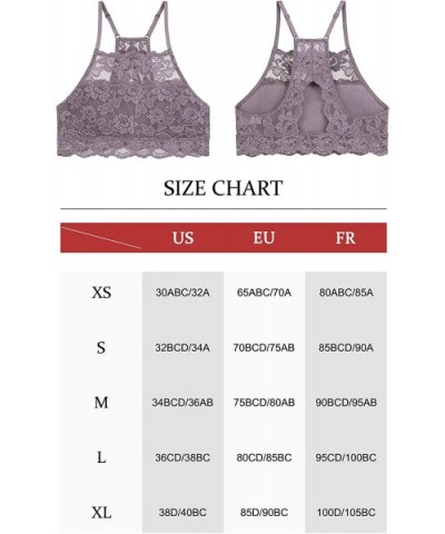 High-Neck Lace Bralette for Women Racerback Floral Crop Top Vest Bra - Grey Brown - CV198KI73AE $23.44 Bras