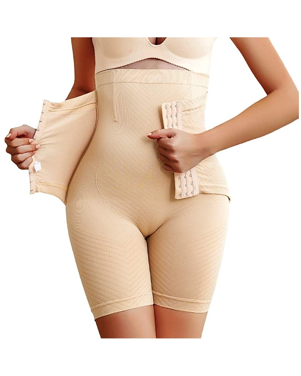 Women Shapewear Tummy Control Shorts Waist Trainer High-Waist Panty Mid-Thigh Body Shaper Buckle - Beige - CD194R7GE7H $26.41...