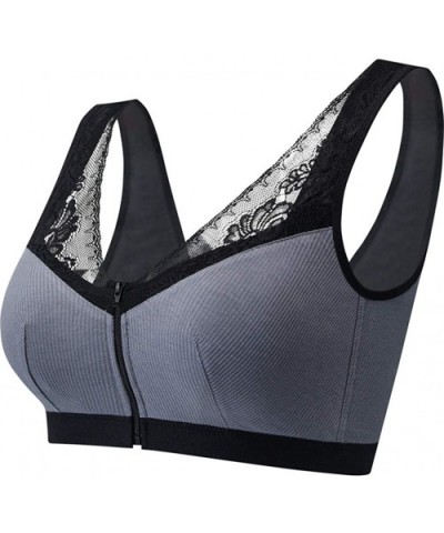 Women Adjustable Zero-Pressure Support Bra Front Zipper Support Breast Best Bra - Black - C618YEH725U $35.14 Bras