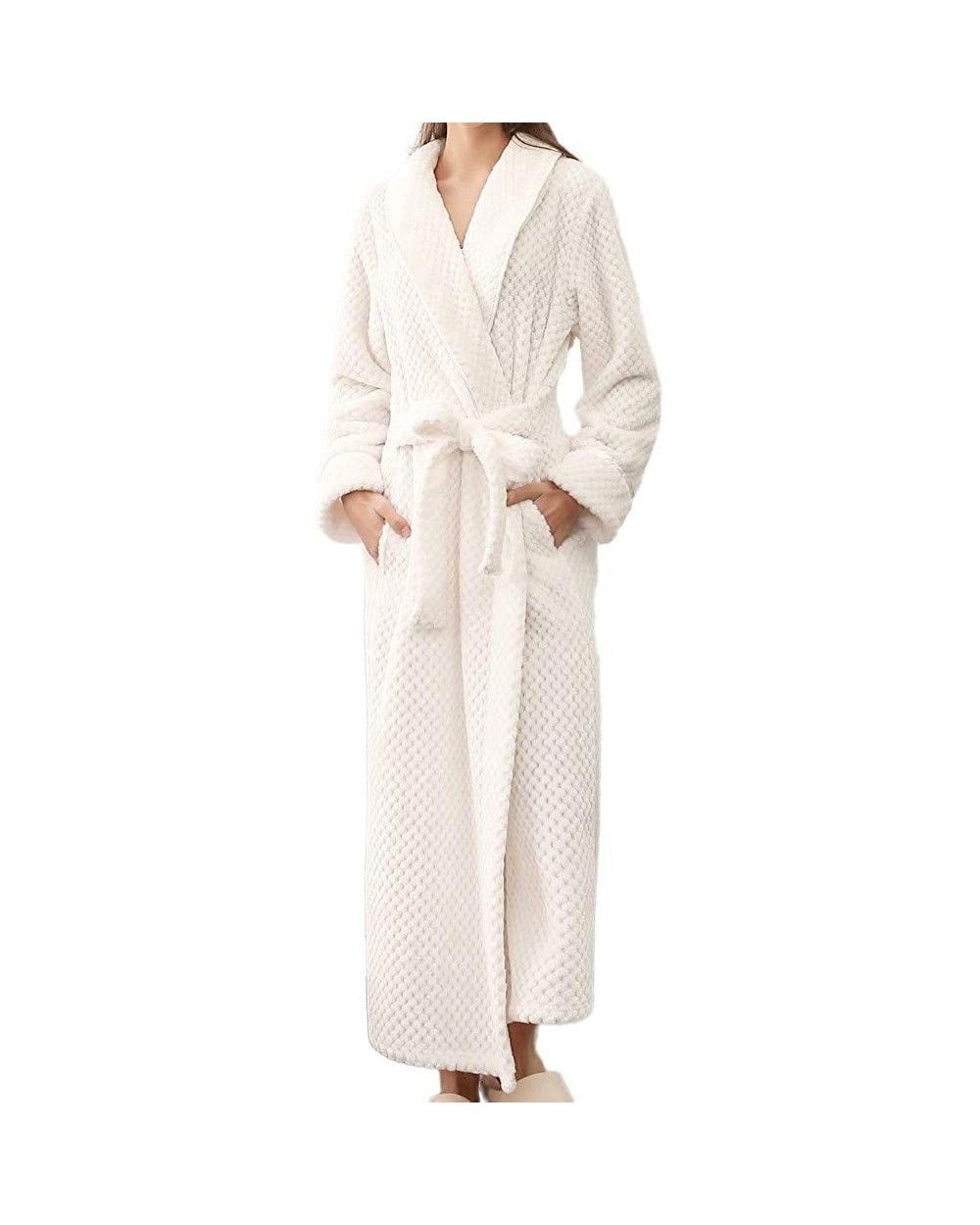 Mens Womens Robes Lengthened Warm Fleece Long Bathrobe Home Kimono Pajamas - B White - CD18ADLT2MT $58.85 Robes