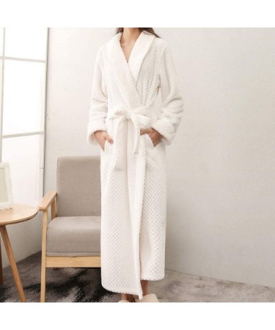 Mens Womens Robes Lengthened Warm Fleece Long Bathrobe Home Kimono Pajamas - B White - CD18ADLT2MT $58.85 Robes