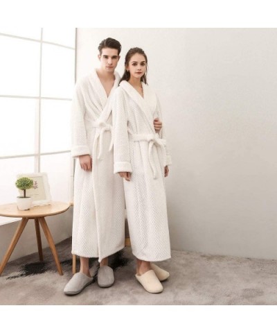 Mens Womens Robes Lengthened Warm Fleece Long Bathrobe Home Kimono Pajamas - B White - CD18ADLT2MT $58.85 Robes