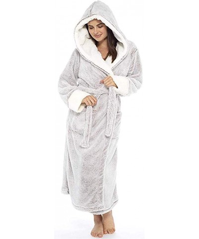 Women Winter Plush Lengthened Shawl Bathrobe Home Soft Long Sleeved Robe Coat with Belt - Gray - CJ193QHHH9G $38.10 Robes