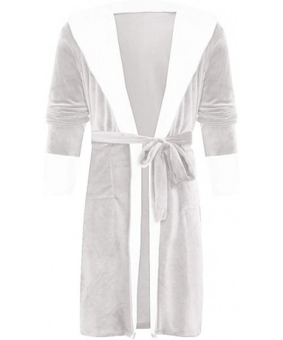 Women Winter Plush Lengthened Shawl Bathrobe Home Soft Long Sleeved Robe Coat with Belt - Gray - CJ193QHHH9G $38.10 Robes