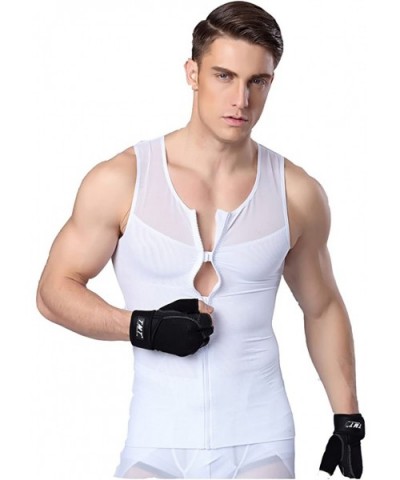 Men's Slimming Body Shaper Tank Top Front Zipper Corset Vest - White - C712CW3Z117 $27.77 Shapewear