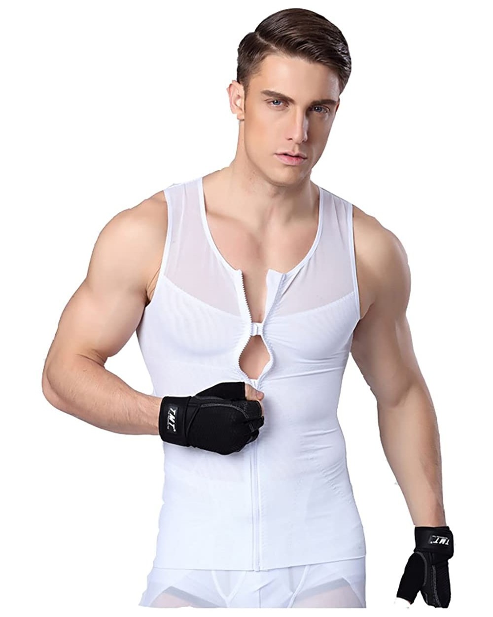 Men's Slimming Body Shaper Tank Top Front Zipper Corset Vest - White - C712CW3Z117 $27.77 Shapewear