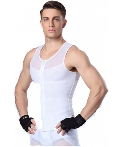 Men's Slimming Body Shaper Tank Top Front Zipper Corset Vest - White - C712CW3Z117 $27.77 Shapewear