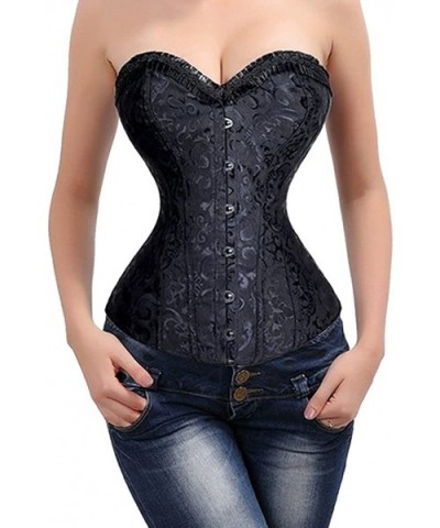 Women's Spiral Steel Boned Waist Training Overbust Corset Bustier - Black - CE182805EH5 $26.27 Bustiers & Corsets