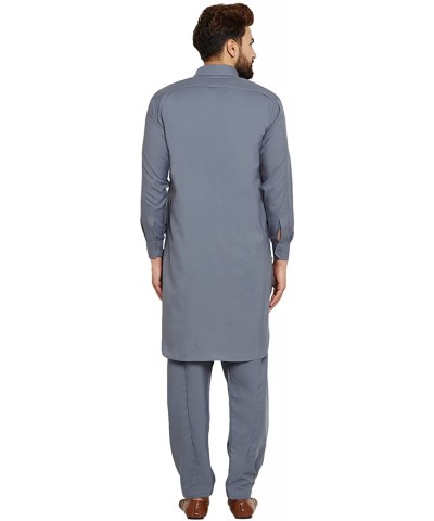 Men's Cotton Blend Pathani Kurta Salwar - Slate Grey - CY12O5B588L $61.43 Sleep Tops