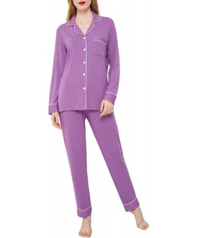 Women's Pajamas Set Long Sleeve Sleepwear Button Down Nightwear Soft Pj Lounge Sets - Purple - CQ18WY28DXO $48.70 Sets