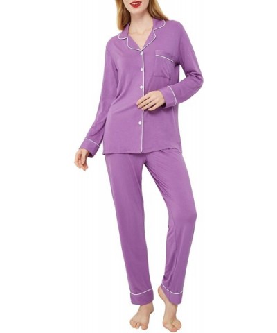 Women's Pajamas Set Long Sleeve Sleepwear Button Down Nightwear Soft Pj Lounge Sets - Purple - CQ18WY28DXO $48.70 Sets