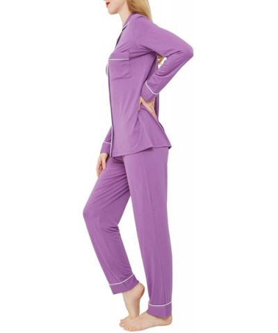 Women's Pajamas Set Long Sleeve Sleepwear Button Down Nightwear Soft Pj Lounge Sets - Purple - CQ18WY28DXO $48.70 Sets