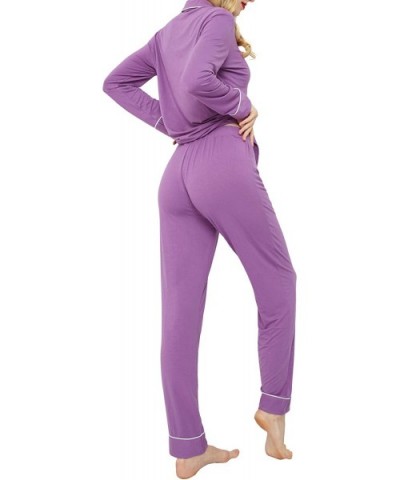 Women's Pajamas Set Long Sleeve Sleepwear Button Down Nightwear Soft Pj Lounge Sets - Purple - CQ18WY28DXO $48.70 Sets