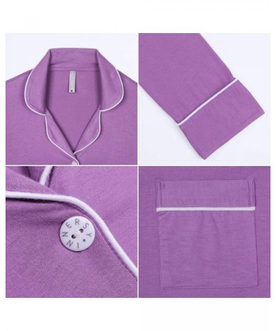 Women's Pajamas Set Long Sleeve Sleepwear Button Down Nightwear Soft Pj Lounge Sets - Purple - CQ18WY28DXO $48.70 Sets