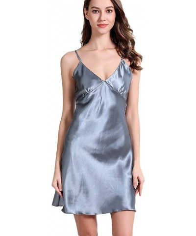 Nightgowns Womens Cotton Night Shirts Sleeveless Sleep Dress Sexy Spaghetti Strap Pajamas - Gray - CV18TTM7WW2 $27.85 Slips