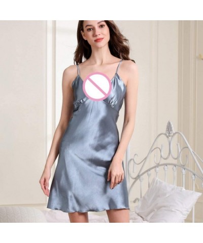 Nightgowns Womens Cotton Night Shirts Sleeveless Sleep Dress Sexy Spaghetti Strap Pajamas - Gray - CV18TTM7WW2 $27.85 Slips