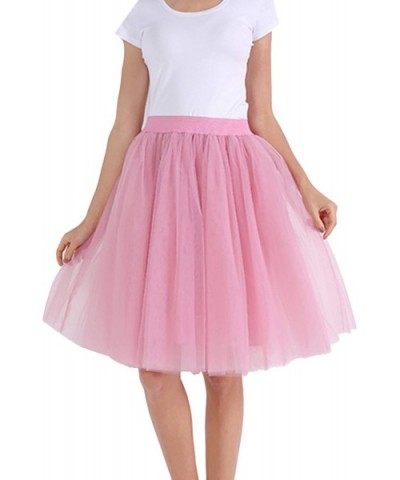 Women's Knee Length Tutu A Line Layered Tulle Skirt for Dates Prom Party Gown - X-pink - CW18UDCEXGH $46.86 Slips