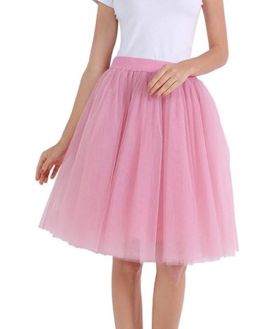 Women's Knee Length Tutu A Line Layered Tulle Skirt for Dates Prom Party Gown - X-pink - CW18UDCEXGH $46.86 Slips