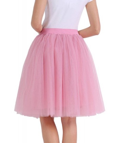 Women's Knee Length Tutu A Line Layered Tulle Skirt for Dates Prom Party Gown - X-pink - CW18UDCEXGH $46.86 Slips