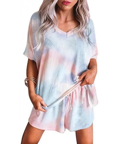 Womens Tie Dye Pajamas Set- 2 Piece Printed Tee and Shorts Loungewear Short Sleeve Sleepwear Set - 1 - CR190WRZ7T4 $37.95 Sets